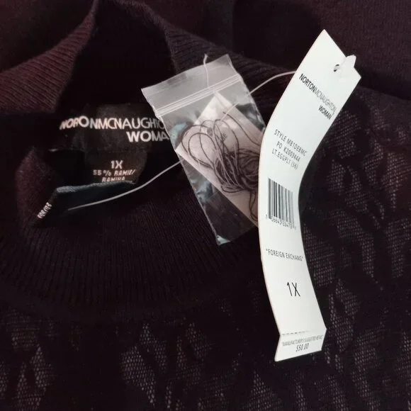 Norton McNaughton Size 1X Sweater Knit Top Black Lace Front Sleeveless - Picture 7 of 7